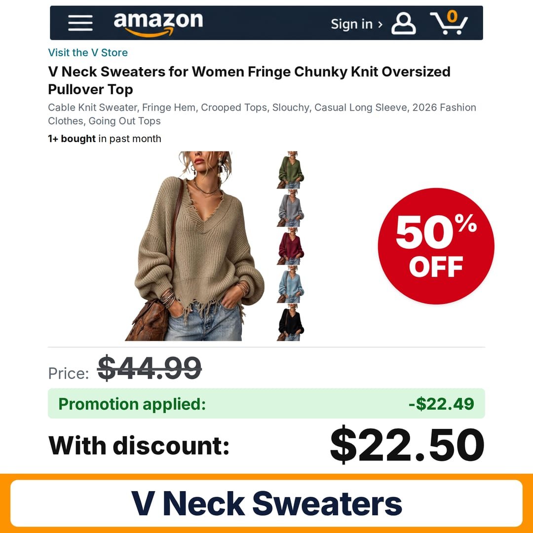 V Neck Sweaters Amazon promo code 56OO2MYX – 50% off