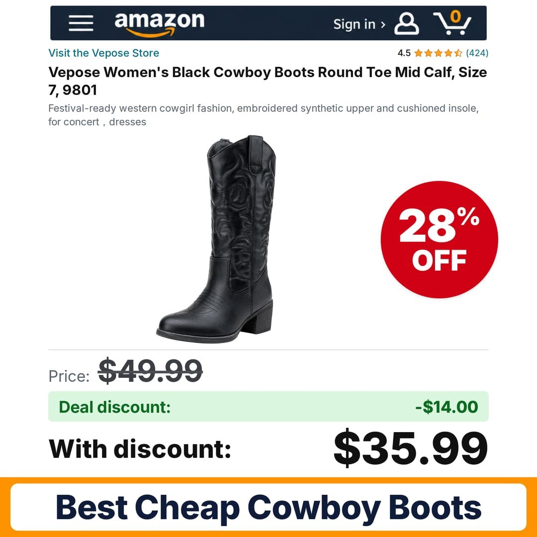 Vepose Women's Black Cowboy Boots Round Toe – 28% off