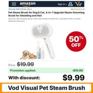 VOD VISUAL Pet Steam Brush Amazon promo code ESZMSYLZ – 50% off