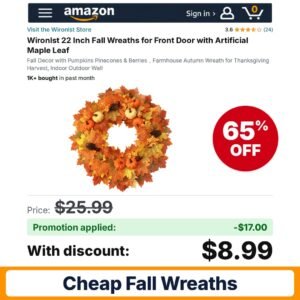 Wironlst 22 Inch Fall Wreaths Amazon promo code UVVUY1NQ – 65% off
