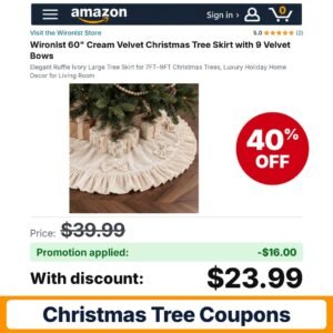 Wironlst 60" Cream Velvet Christmas Tree Skirt Amazon promo code INDDI58M – 40% off