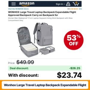 WONHOX Large Travel Laptop Backpack Expandable Flight – 53% off