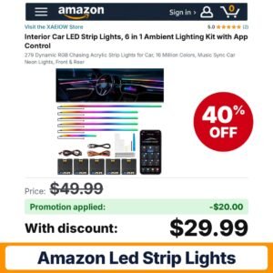 XAEIOW Interior Car LED Strip Lights Amazon promo code NCMR0CHM – 40% off