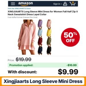 XINGJIAARTS Long Sleeve Mini Dress Amazon promo code C4MBVYQC – 50% off
