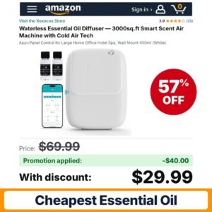 Xoxocos Waterless Essential Oil Diffuser 3000sq.ft White Amazon promo code A92G9NGC – 57% off