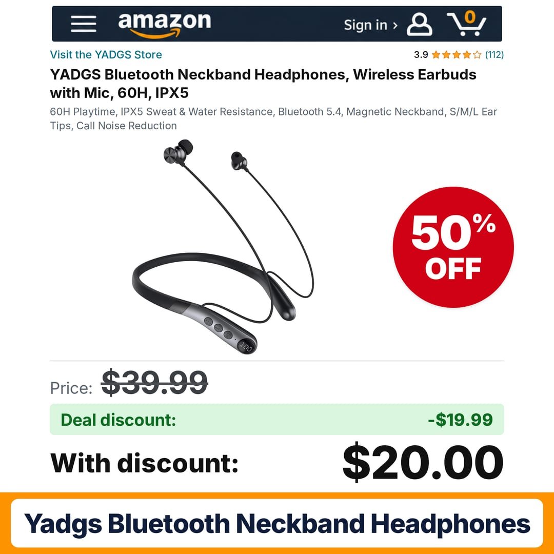 YADGS Bluetooth Neckband Headphones – 50% off