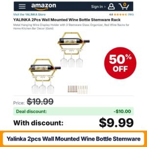 YALINKA 2Pcs Wall Mounted Wine Bottle Stemware – 50% off