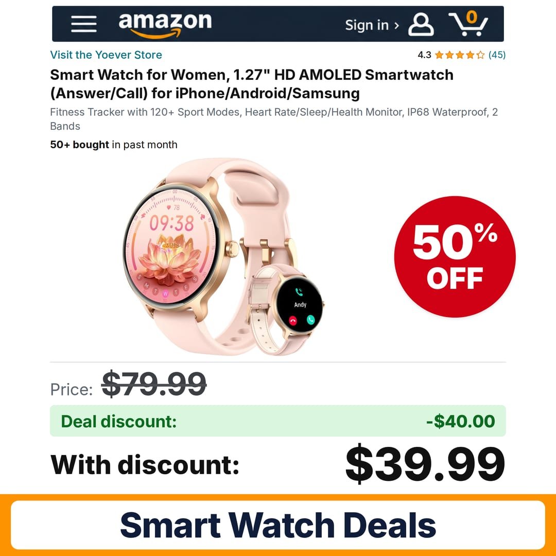 Yoever Smart Watch for Women IP68 – 50% off