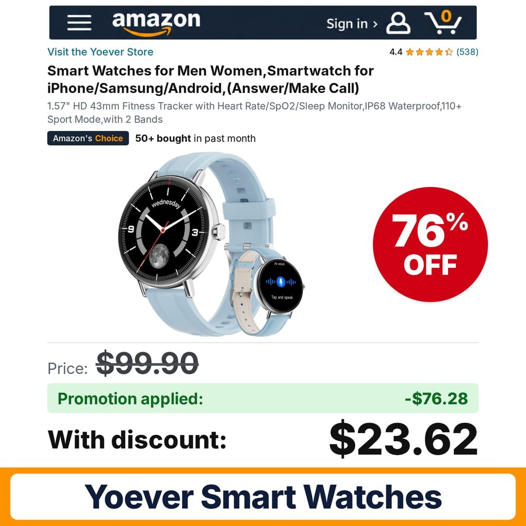 Yoever Smart Watches Amazon promo code 0KYGQI93 – 76% off
