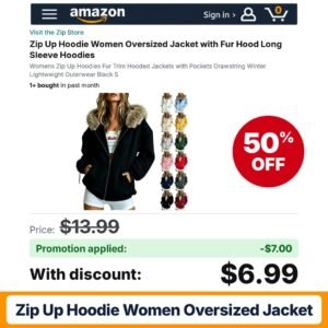 Zip Up Hoodie Women Oversized Jacket Amazon promo code FBZH06BW – 50% off