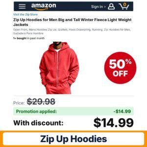 Zip Up Hoodies Amazon promo code 2KKBZIG4 – 50% off