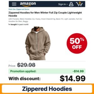 Zippered Hoodies Amazon promo code 2KKBZIG4 – 50% off