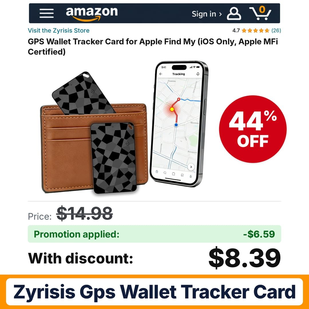 Zyrisis GPS Wallet Tracker Card Amazon promo code LENOMNK8 – 44% off